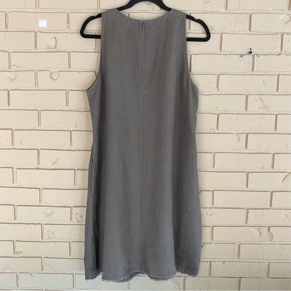 garnet hill 100% Linen Fringe-Hem A-Line Dress Pockets Boho Lagenlook Coastal 8 - Picture 2 of 10